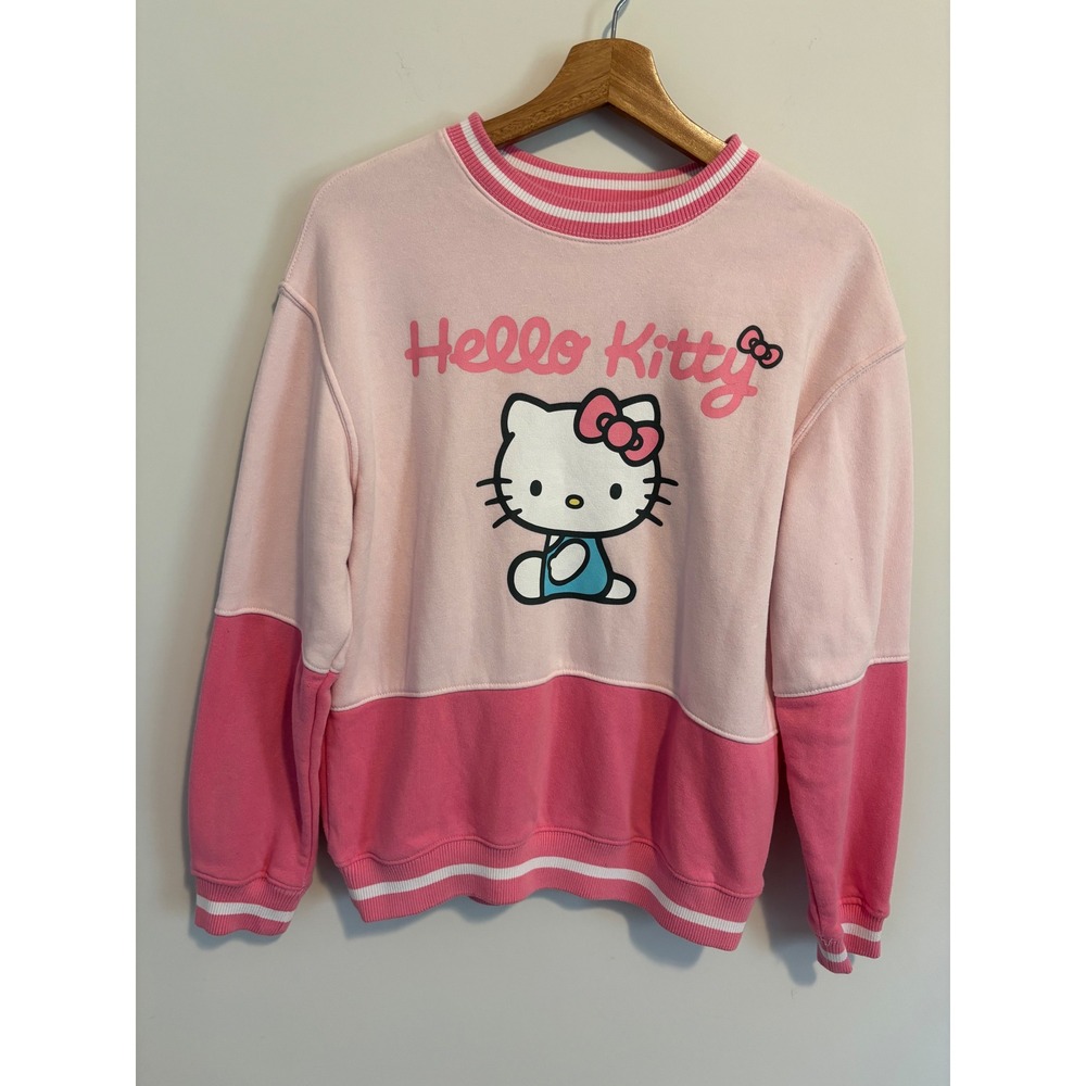 Hello Kitty Sanrio Pink Colorblock Sweatshirt Hybrid Apparel Striped Trim Small - Picture 1 of 5